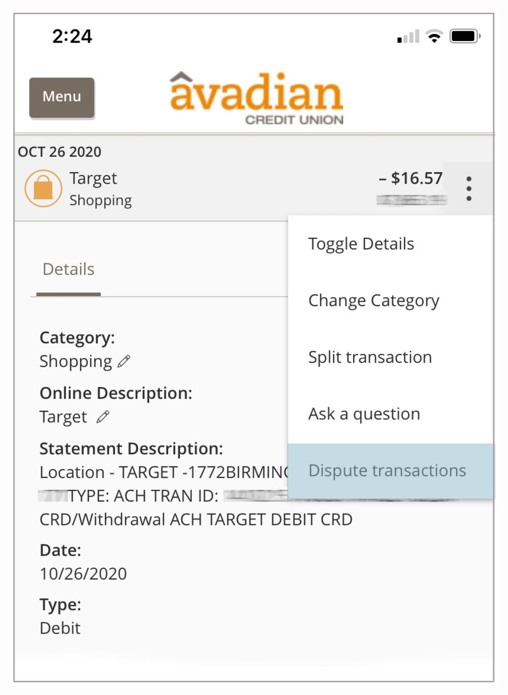 Dispute a transaction right from online and mobile banking